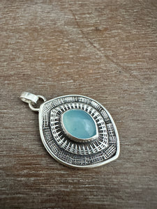 Layered silver and Aquamarine eye pendant