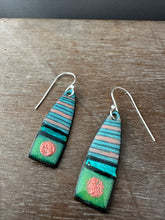 Load image into Gallery viewer, Blue and coral enamel earrings
