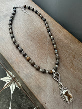 Load image into Gallery viewer, Staurolite with Bronze Sapphire on Bronzite and Labradorite Beaded Necklace
