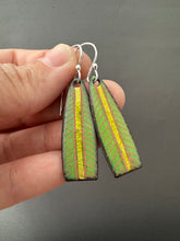 Load image into Gallery viewer, Green and gold enamel earrings
