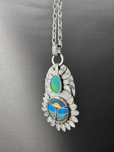 Cloisonné glass enamel pendant with opal