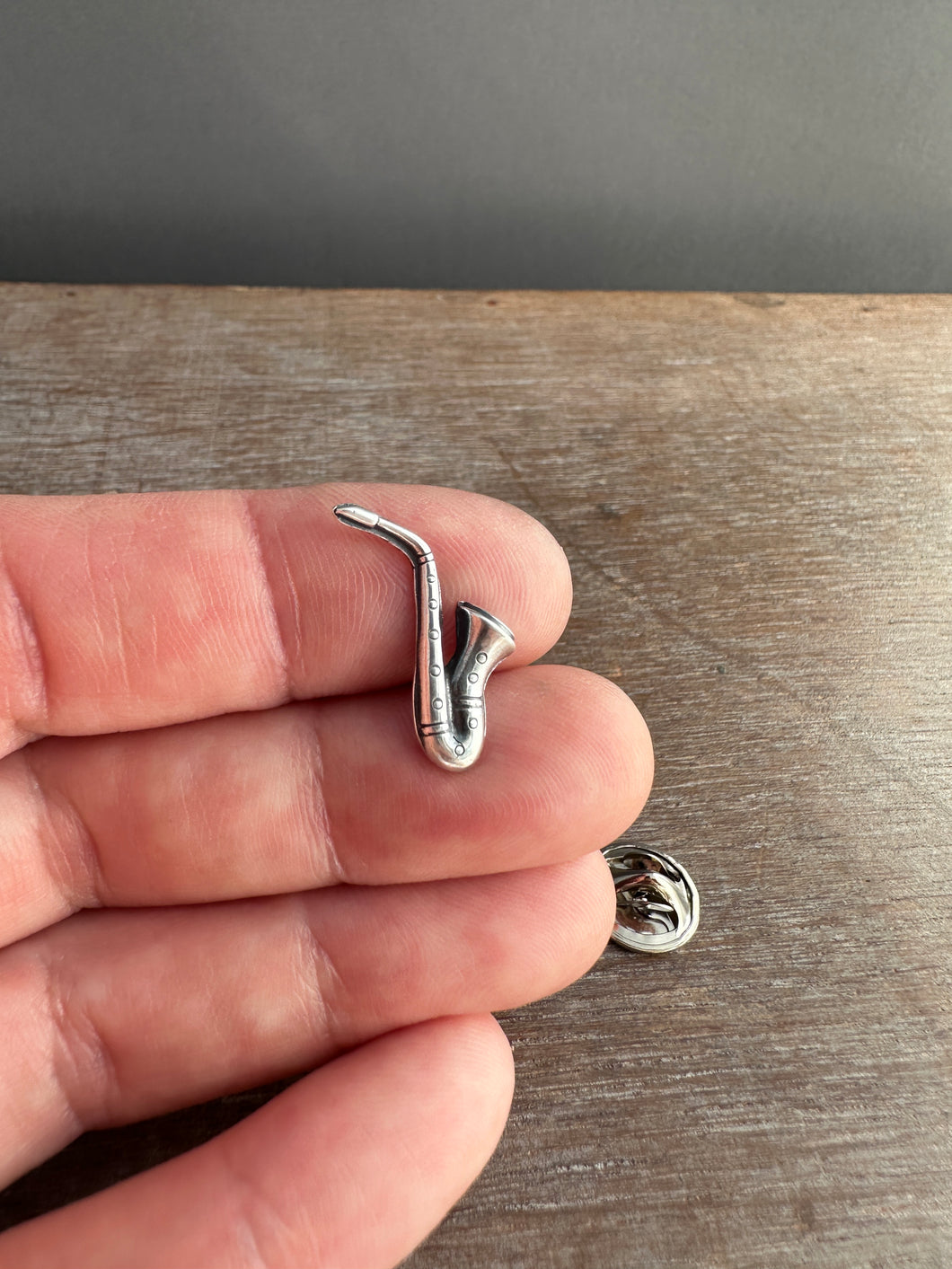 Silver Saxophone pin, lapel pin, scatter pin