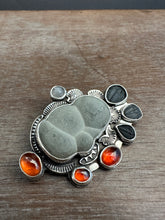 Load image into Gallery viewer, Fairy stone Pendant/Brooch with trilobites and garnets
