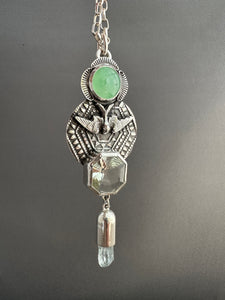 Green amethyst bird medallion