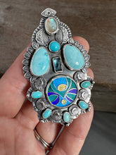 Load image into Gallery viewer, Cloisonné glass enamel with turquoise, labradorite, and kyanite
