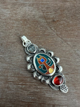 Load image into Gallery viewer, Cloisonné glass enamel pendant with trilobite fossil and garnet
