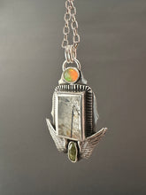 Load image into Gallery viewer, Quartz wing necklace with vesuvianite crystal
