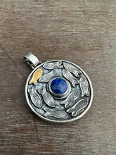 Load image into Gallery viewer, Silver fish parable pendant with lapis
