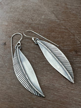 Load image into Gallery viewer, Stamped silver leaf earrings
