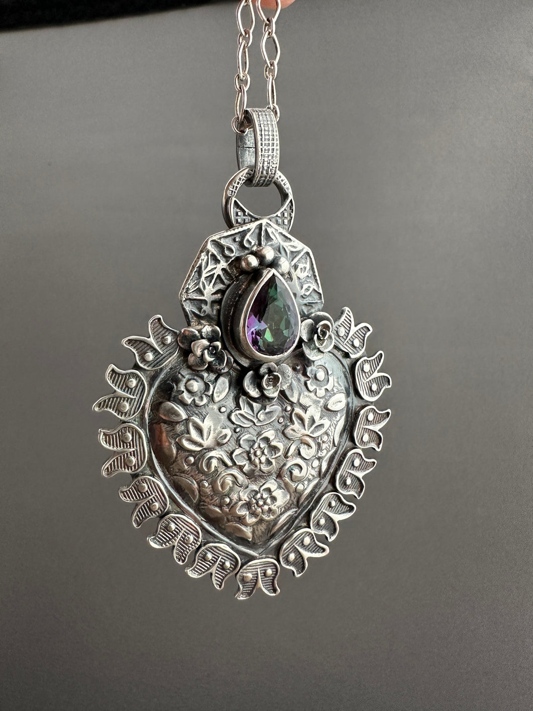 Mystic topaz Sacred Heart pendant