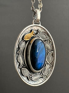 Silver fish parable pendant with labradorite