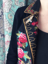 Load image into Gallery viewer, Bronze and silver stamped bird brooch with turquoise
