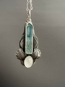 Aquamarine Crystal and moonstone pendant