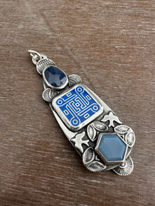 Enamel, Sapphire, and Seam Opal Pendant