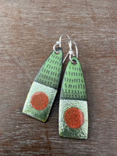 Load image into Gallery viewer, Green and pink enamel earrings
