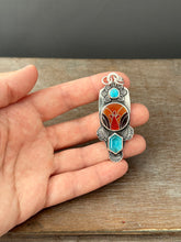 Load image into Gallery viewer, Cloisonné glass enamel with turquoise and apatite doublet.
