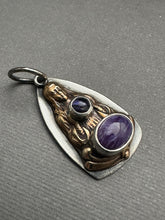 Load image into Gallery viewer, Bronze Mysterious Woman Pendant with Purple Stones
