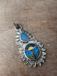 Cloisonné glass enamel pendant with opal