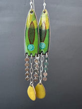 Load image into Gallery viewer, Yellow and Green Long Enamel Earrings
