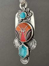 Load image into Gallery viewer, Cloisonné glass enamel with turquoise and apatite doublet.
