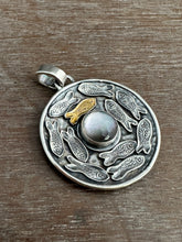 Load image into Gallery viewer, Silver fish parable pendant with abalone
