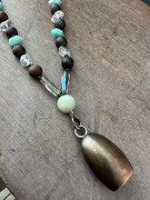 Load image into Gallery viewer, Handmade Bronze Bell on Hand Knotted Silk Beaded (short necklace)
