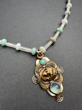 Load image into Gallery viewer, Bronze lion with aquamarine
