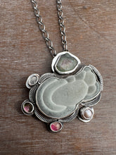 Load image into Gallery viewer, Fairy stone Pendant/Brooch with tourmalines and a pearl
