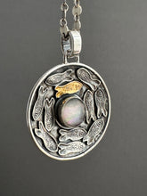 Load image into Gallery viewer, Silver fish parable pendant with abalone
