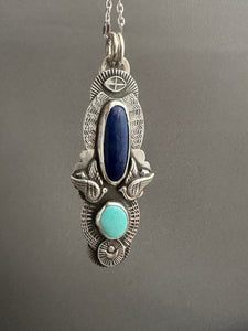 Lapis and turquoise bird medallion