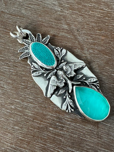 Amazonite and enamel bird medallion