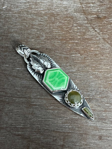 Spring green enamel and vesuvianite pendant