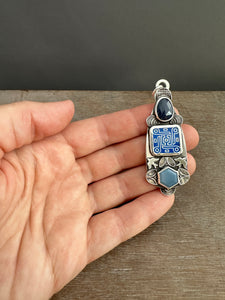 Enamel, Sapphire, and Seam Opal Pendant