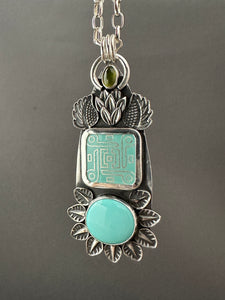 Enamel and Lone Mountain Turquoise Medallion