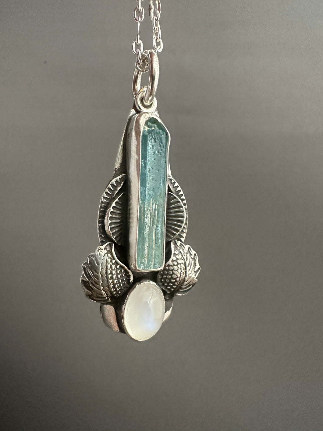 Aquamarine Crystal and moonstone pendant