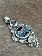 Load image into Gallery viewer, Cloisonné glass enamel pendant with ruby and quartz
