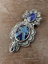 Load image into Gallery viewer, Cloisonné glass enamel with tanzanite and kyanite
