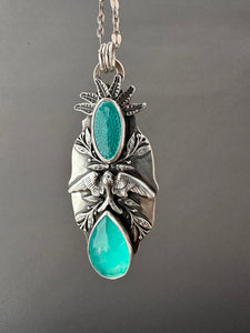 Amazonite and enamel bird medallion