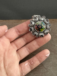 Millefiori glass pendant with moons