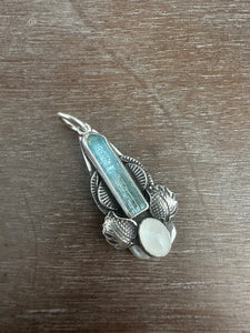 Aquamarine Crystal and moonstone pendant