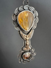 Load image into Gallery viewer, 14k gold filed Angel with Sagenite and mossy aquamarine
