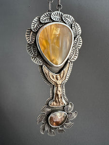 14k gold filed Angel with Sagenite and mossy aquamarine