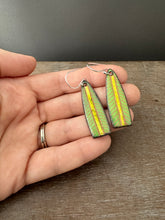 Load image into Gallery viewer, Green and gold enamel earrings
