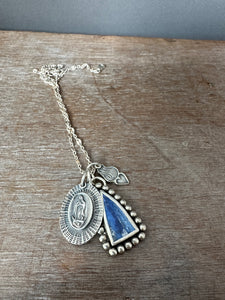 Our Lady of Guadalupe charm set with kyanite window