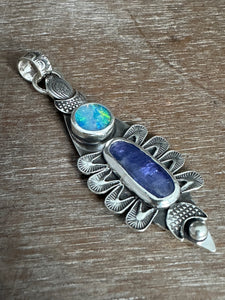 Tanzanite and Opal moon pendant