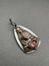 Load image into Gallery viewer, Bronze Mysterious Woman Pendant with Pink Stones
