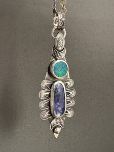 Tanzanite and Opal moon pendant