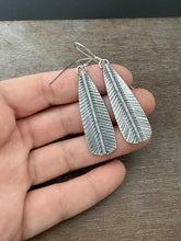 Load image into Gallery viewer, Stamped silver feather earrings
