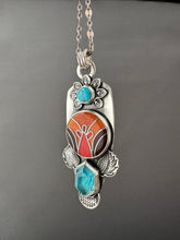 Load image into Gallery viewer, Cloisonné glass enamel with turquoise and apatite doublet.
