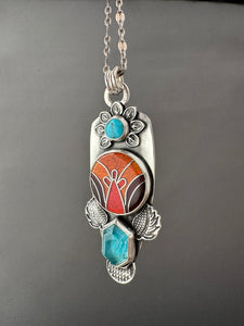 Cloisonné glass enamel with turquoise and apatite doublet.